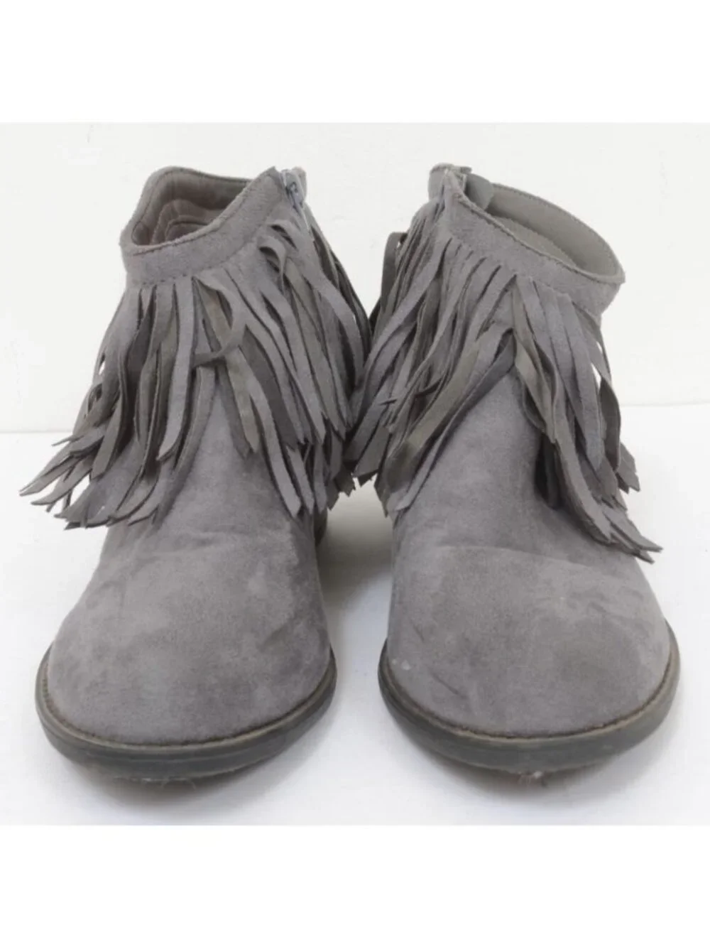 J. Adams Marrow Women's 10 Grey Vegan Suede Western Edgy Fringe Bootie Hippie